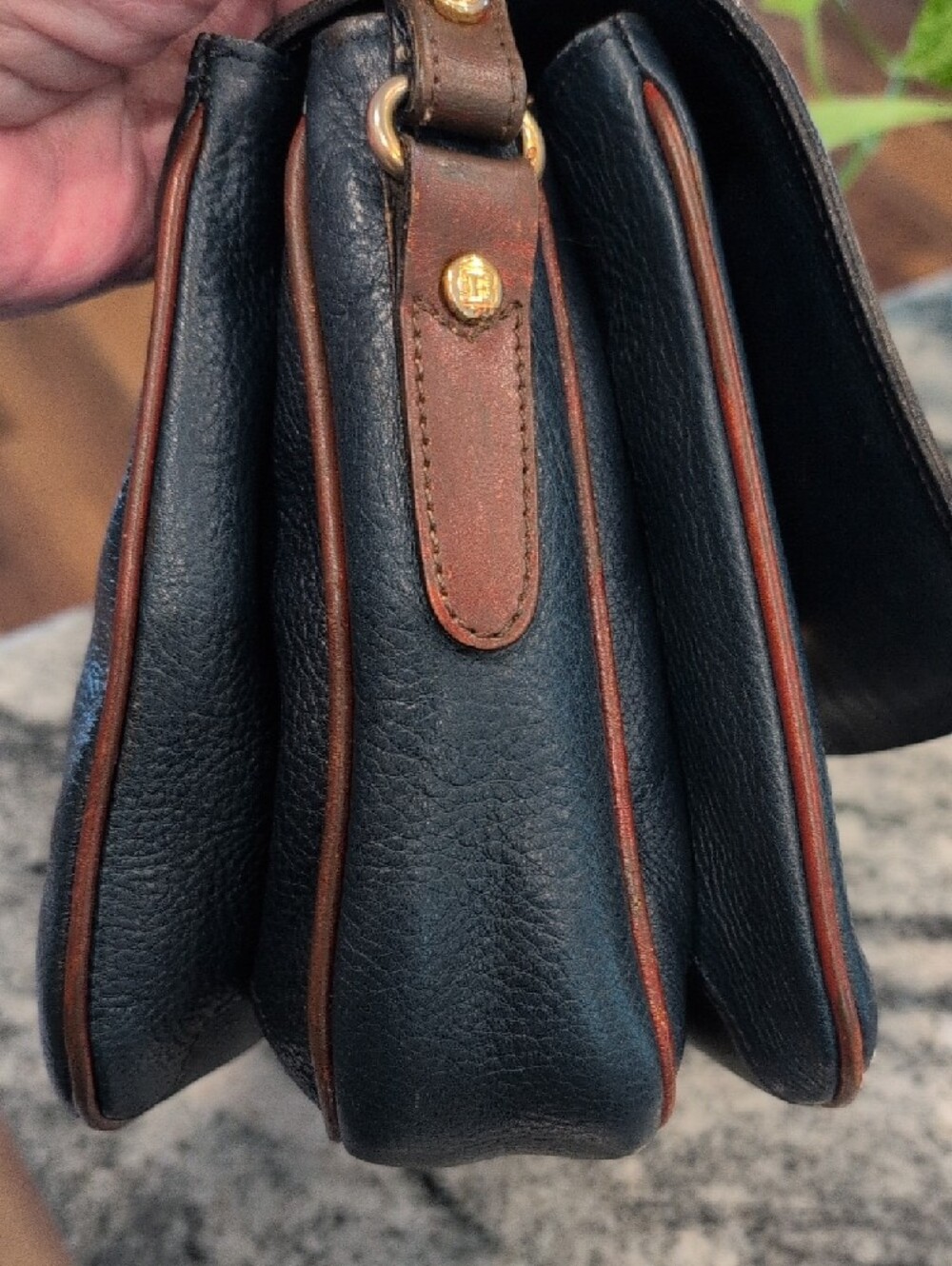 Bally All Leather Navy Crossbody Bag With Brown Trim & Strap - VINTAGE - Picture 9 of 9